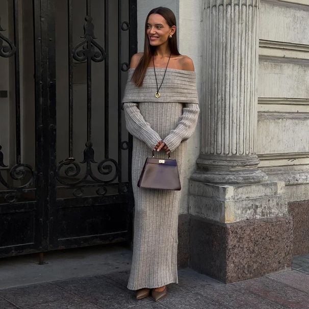 TARUXY Knitted Off-Shoulder Long-Sleeved Dress Women's Elegant Sexy Slim High Waist Backless Dress Autumn New High Waist Dress_ecoleips.com