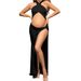 Women's Clothing Slim Pregnant Mopping Cross Collar Slit Sexy Hollow Navel Exposed Solid Color Slim Dress_ecoleips.com