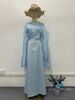 Women's Clothing Summer Spliced Organza Long Satin Slim Dress With Large Swing Sleeves_ecoleips.com