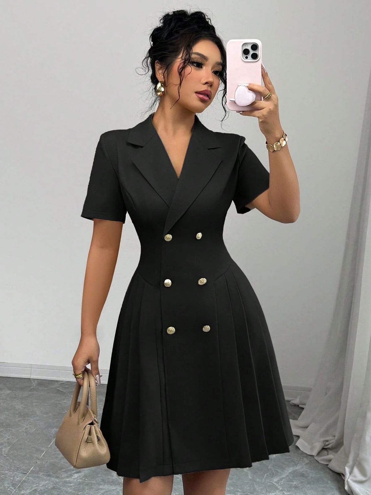 Women's Skirt Slim Waist Double Breasted Autumn Dress_ecoleips.com