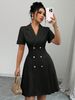Women's Skirt Slim Waist Double Breasted Autumn Dress_ecoleips.com
