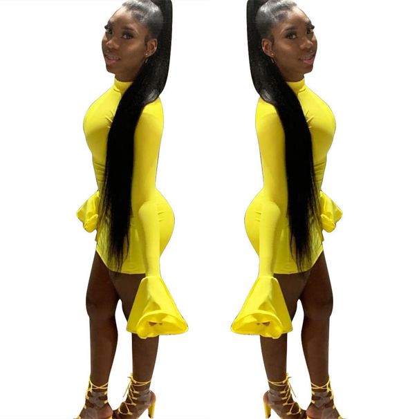 Women Solid Color Sexy Flared Long Sleeve Mini Dress Nightclub Party Wear Evening Cocktail Bodycon Dress For Ladies136_ecoleips.com