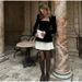 Women's Long Sleeved Color Blocked Pleated Hem Mini Skirt Dress Fashionable Unique Style For Dates_ecoleips.com