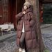 girl Girl Girl Black Hooded Down Jacket For Women, Mid-Length, 2025 Winter New Thickened Over-the-Knee Petite Style Long Coat_ecoleips.com
