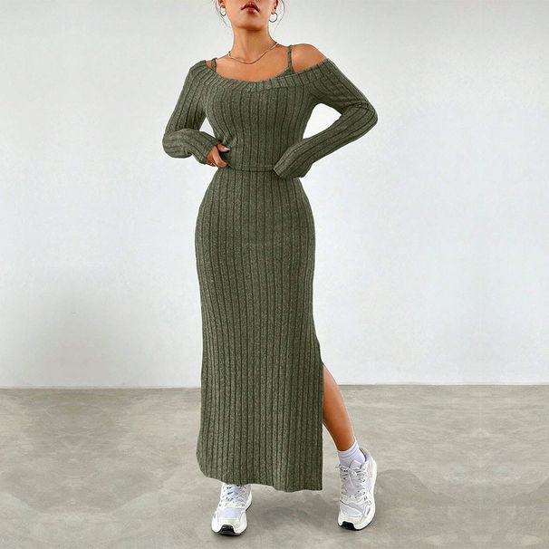 Voya Women's Simple And Elegant Fashion Set, Spring And Summer Commuting Style Camisole Dress Two-piece Set_ecoleips.com