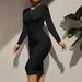 Ribbed Bodycon Dress – Sexy Long Sleeve Slim Fit Midi Dress For Work, Date & Night Out (Black, S-XXL)_ecoleips.com