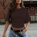Summer Minimalist Women's T-Shirt Style Casual Streetwear Stretch Pleated Waist Cropped Ribbed Fabric Y2K_ecoleips.com