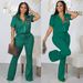 Short-sleeved Zip-up Top And Flared Pants Two-piece Suit_ecoleips.com