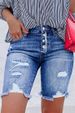 Women's Clothing "Women's Slim Fit Button Fly Denim Shorts With Distressed Hem & Ripped Details - Mid Rise Stretch Jeans Shorts For Streetwear Fashion_ecoleips.com