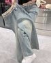 Slim Fit Stretch Straight Jeans For Women – Bluish High-Waisted Floor-Length Denim Pants With Embroidery (XS-3XL)_ecoleips.com