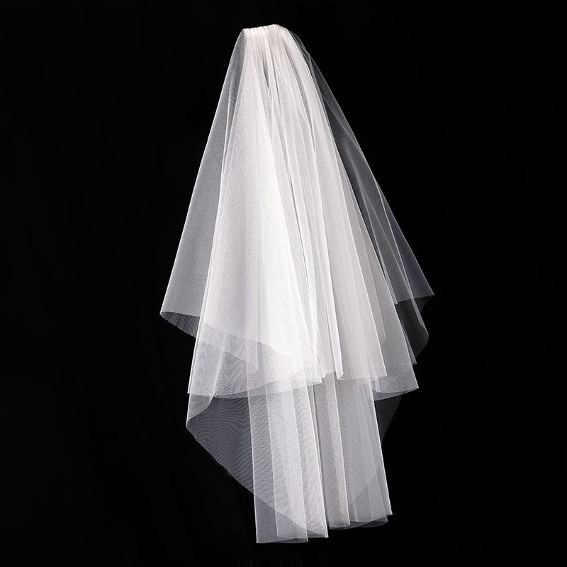 Simple Double-Layer Bridal Veil With Metal Comb – Short Wedding Veil For Ceremony, Party & Photo Shoots, 60-80cm Length (White/Beige/Black)_ecoleips.com