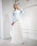 Elegant Chiffon Beaded Pleated Evening Gown For Women - Long Sleeve Formal Dress For Wedding & Special Occasions (Blue & White, S-XXL)_ecoleips.com