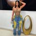 Women's Autumn/Winter Fashion Washed Distressed Denim Jeans Loose Stretch Patchwork Two Piece Trousers_ecoleips.com
