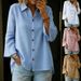 Women's Casual Solid Color Shirt Single Breasted Collared Top Three Quarter Sleeve European American Style Spring Summer_ecoleips.com