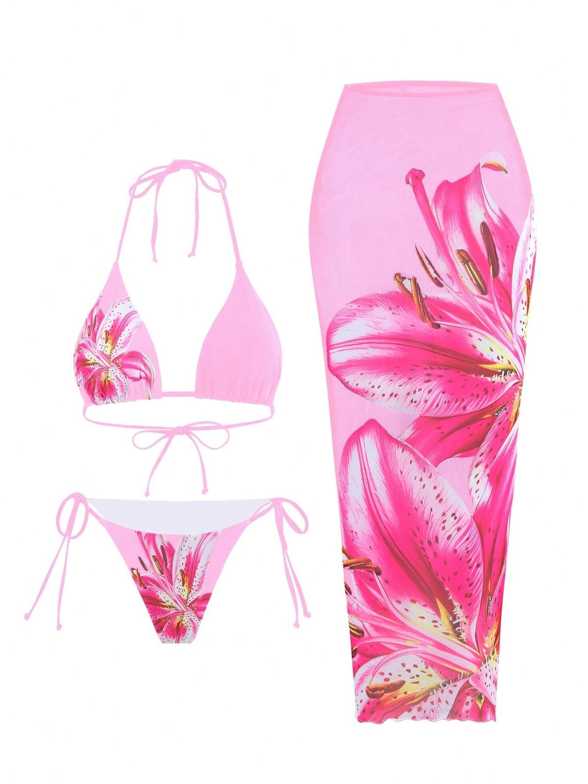 Women's Clothing Bikini Plus Wrap Skirt Three Piece Swimsuit Beach Suit_ecoleips.com