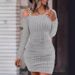 Women's Solid Color Off-Shoulder Long Sleeve Dress Metal Buckle Detail Bodycon Style for Autumn/Winter European And American Fashion_ecoleips.com