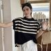 Women's Color Blocked Striped Knit Sweater Trendy Slightly Sheer Loose Fit Sleeveless Versatile Top_ecoleips.com