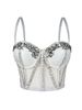 Sparkling Mesh Corset Top With Rhinestones - Sexy Bustier Lace Bralette For Women, Adjustable Straps, Bodycon Fit, Stage & Party Wear_ecoleips.com