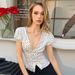 Women's Sexy Deep V Neck T-Shirt Polka Dot Pattern Pleated Waist Slimming Top European American Style Spring New Arrivals_ecoleips.com
