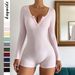 Women's Long Sleeve Shorts Jumpsuit, Solid Color Yoga Romper For Fitness, Dance, And Casual Wear_ecoleips.com