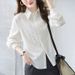 Women's Long Sleeve Polo Collar Blouse - Elegant Chiffon Shirt For Work & Casual (White, Spring)_ecoleips.com