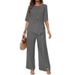 K Women's Irregular Hem Pantsuit Elegantly Fashionable Casual Buttoned Semi-Sleeve Shirt Loose Two-Piece Set. No Necklaces Or Other Accessories_ecoleips.com