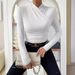 Women's Slim Fit Long Sleeve T-Shirt Cross Collar Solid Color European American Style Autumn Winter Pullover Fashion Sense_ecoleips.com