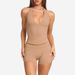 CSB Women's Yoga Set Halter Neck Backless Tank Top + High Waist Shorts/Leggings, Butt Lifting Workout Outfit For Gym Pilates_ecoleips.com