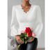 Elegant V-Neck Lace Trim Blouse For Women - Long Sleeve Floral Lace Patchwork Shirt, Breathable Polyester, Slim Fit, Spring & Autumn Essential_ecoleips.com