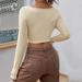 Women's Clothing Women's Slim Fit V Neck Knotted Knitted Top Autumn Winter Fashion Short Long Sleeve Super Short Top_ecoleips.com