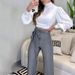 Women's Clothing summer new temperament slim fitting puff sleeve top design drawstring suit pants suit for women_ecoleips.com