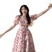 French-style Tea Break Pink Floral Off-shoulder Dress For Women, With A Holiday Vibe, Waist-cinching, Slimming Princess_ecoleips.com