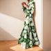 Spring 2026 Women's Fashion Slim Waist V Neck Dress Color Block Print European American Style Foreign Trade Casual Elegant_ecoleips.com