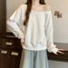 European American Style Solid Color Off-shoulder Long-sleeve Sweatshirt For Women, Autumn And Winter Korean Version,_ecoleips.com