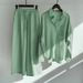 Women's Plus Size Vintage Linen-Look Shirt & High-Waisted Pants Set – Relaxed Fit 2-Piece Outfit In 14 Colors (M-4xl, Wrinkle-Resistant, Breathable)_ecoleips.com