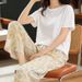 Floral Printed Womens Pajama Soft Calf Length Elastic Waist Pants Pyjama Pijama Femme Casual Home Clothes Women Holiday Clothes_ecoleips.com