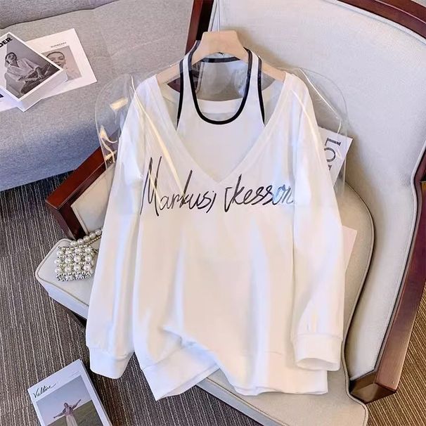 Plus Size Women's 2-Piece Outfit – Oversized Cropped Hoodie & Halter Top Set (Grey/White, Up To 4XL)_ecoleips.com