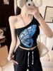 Hot Girl's Off-Shoulder Butterfly Print Short T-Shirt For Spring Summer With Chest Pads, Extremely Beautiful And_ecoleips.com