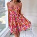 Voya Women's Vacation Style Dress For Spring And Summer, New Seaside Vacation Floral Square Collar Suspender Dress_ecoleips.com