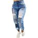Women's High Waist Graffiti Print Ripped Jeans Elastic Cuffed Distressed Denim Jogger Pants Streetwear Casual Daily Wear_ecoleips.com