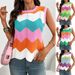 Women's Dopamine Knit Top, Short Sleeve Color Block Sweater With Wave Pattern, Y2K Casual Pullover_ecoleips.com