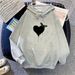 2024 Autumn New Simple Heart Print Hooded Jacket Women's Casual Student Versatile Fleece Sweatshirt_ecoleips.com