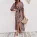 Bohemian Rayon Printed Dress Three Quarter Sleeve Waist Cinching For Travel Vacation Beach Wear Women's Clothing_ecoleips.com