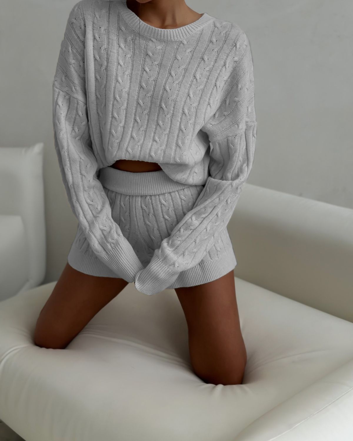 Women's Knitted Casual Sweater Shorts Set New Polyester Co-ords For Comfortable Fashion_ecoleips.com