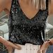 Sexy V-Neck Sequin Vest for Women Summer European American Style Mature Ladies Fashion Top_ecoleips.com