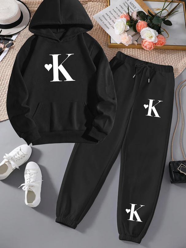 Women's Letter Print Hoodie Set, Long Sleeve Pullover Sweatshirt And Elastic Waist Pants_ecoleips.com