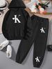 Women's Letter Print Hoodie Set, Long Sleeve Pullover Sweatshirt And Elastic Waist Pants_ecoleips.com