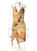 Hugcitar 2024 Scenery Print Halter Backless Hollow Out Ruffles Slit Sexy Slim Mini Dress Summer Fashion Beach Vacation Outfit_ecoleips.com
