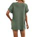 Women's Summer Two Piece Set V Neck Solid Color Elegant T-Shirt Wide Leg Tie Waist Shorts Casual Outfit_ecoleips.com