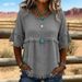 Voya Women's Textured Fur Fringe Retro Round Neck Short Sleeved Top With Fringed Cuffs And Multiple Colors To Choose From_ecoleips.com